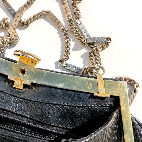 Parri Firenze clutch evening bag black snake embossed crossbody bag vintage prom